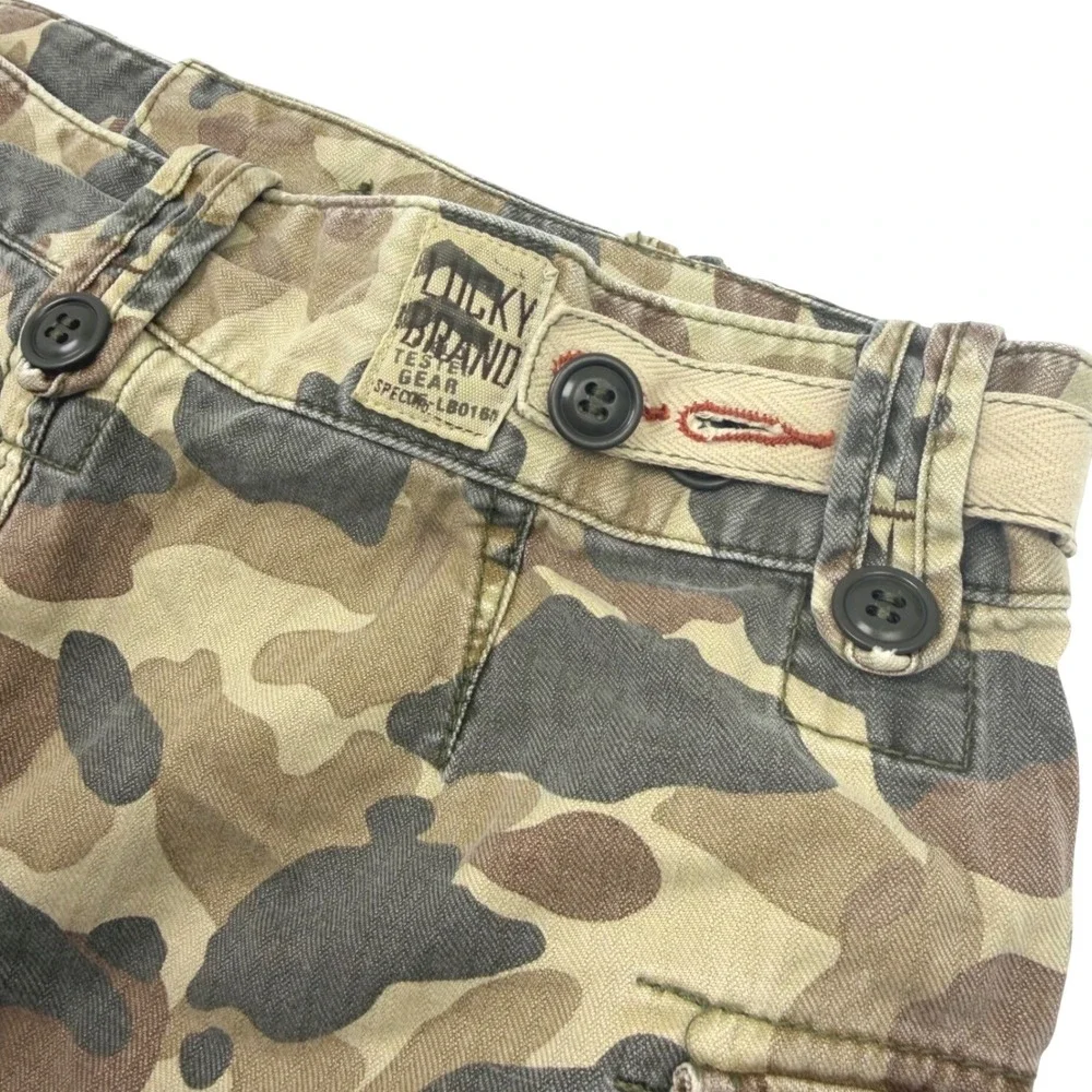 Y2K Lucky Brand Mini Skirt Green Camo Cargo Pockets‎ Sz 4/27 2000's Grunge